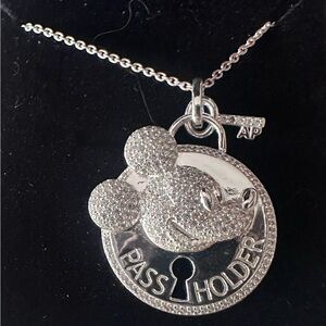 Disney Pass Holder Rebecca Hook Silver Mickey Mouse Pendant Necklace
